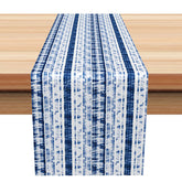 Aperturee - Aperturee Elegant Striped Table Runner with Blue and White Gradient for Coastal and Modern Dining Decor